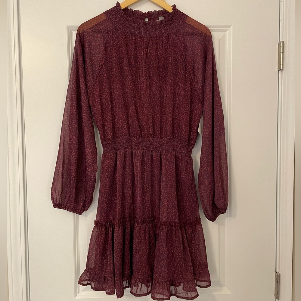 NWT Vici for Peach Love California Wine Maroon Floral Metallix Mini Dress
